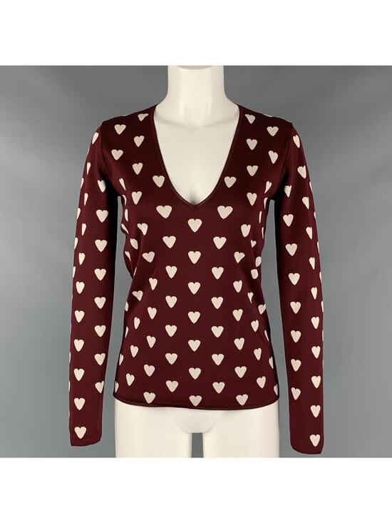 BURBERRY PRORSUM Tops - BURBERRY PRORSUM Size S Brown Silk Blend Print V-Neck Sweater